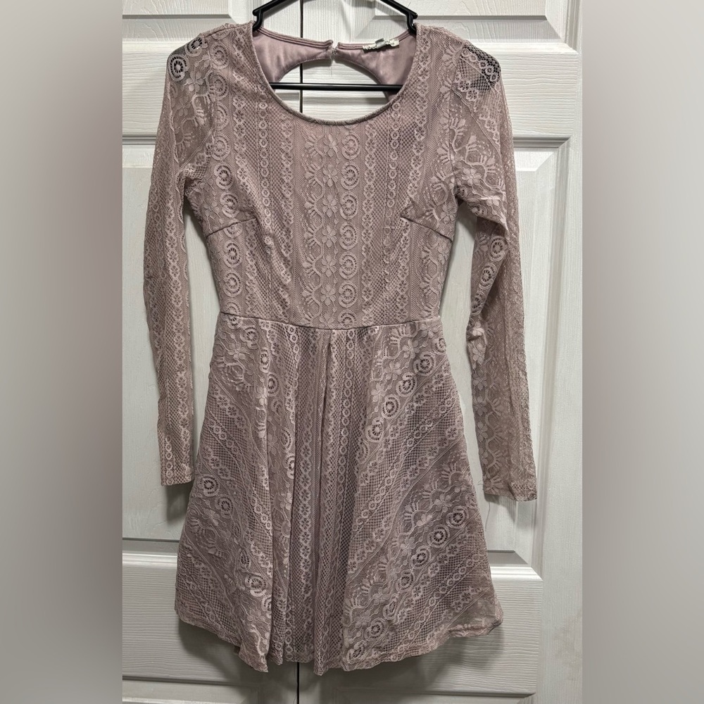 Charlotte Russe Mauve Lace Long Sleeve Dress